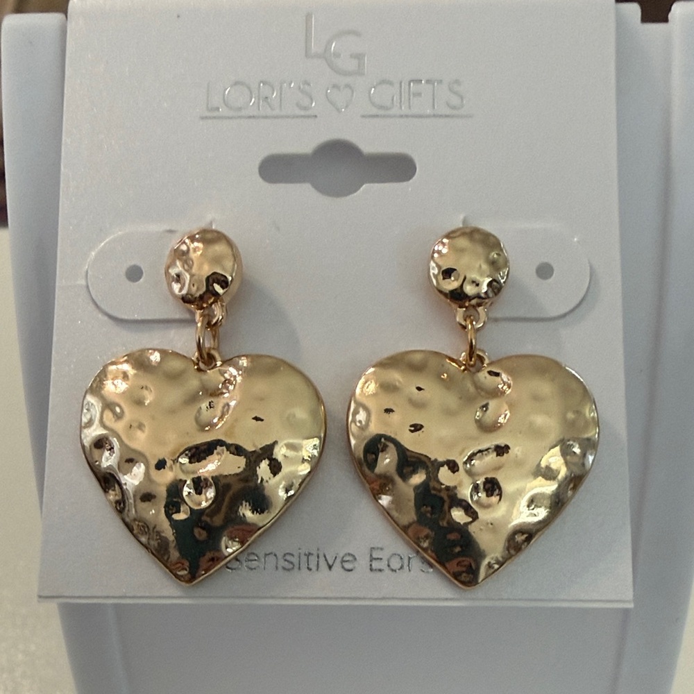 Gold Heart Dangle Earrings